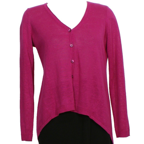 Pink Fine Gauge Organic Linen High Low Cardigan XS